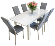 Обеденная группа стол NGVK Мега 2 белый и 6 стульев Омега 2 цвет Серый