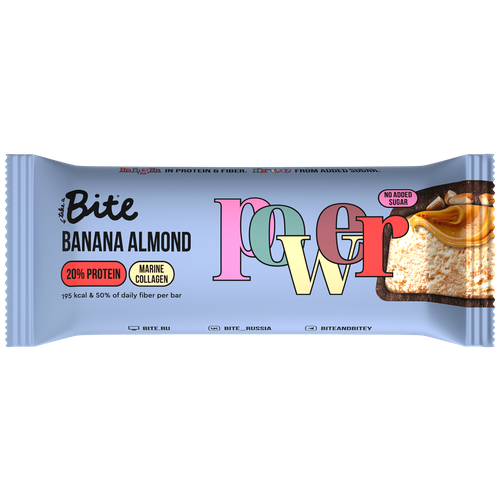 Протеиновый батончик Bite Protein Банан-Миндаль, 50 г, банан без бренда батончик superfood спорт арахис банан bite