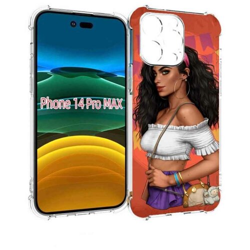 Чехол MyPads девушка-с-сумкой-мулатка женский для iPhone 14 Pro Max задняя-панель-накладка-бампер