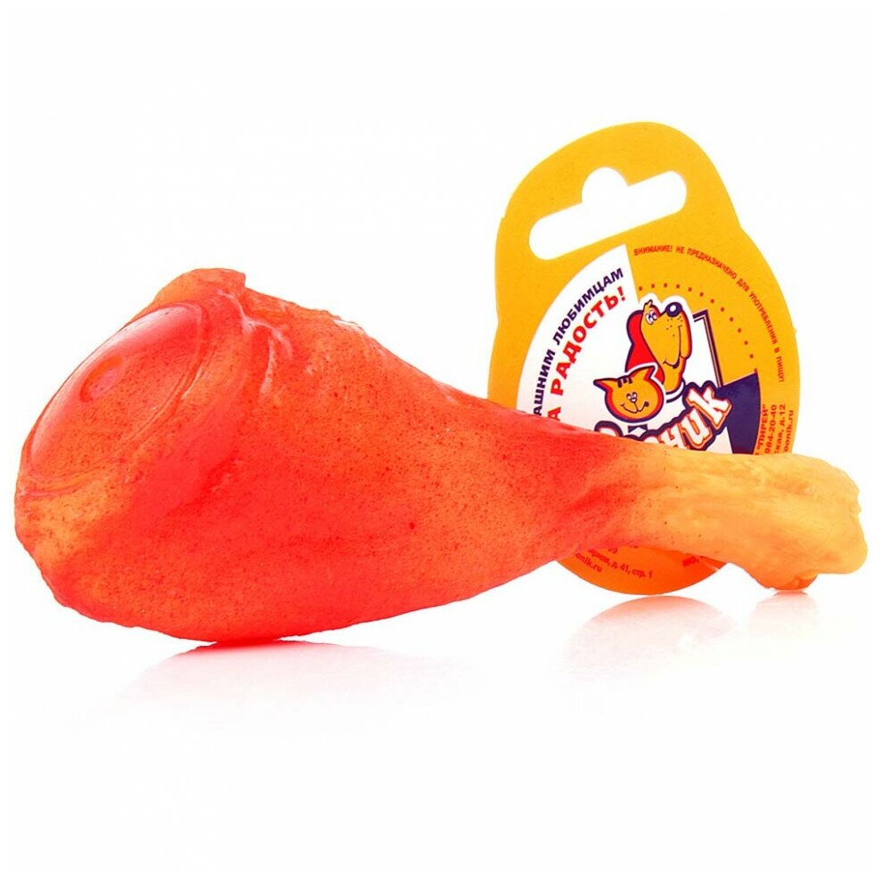 Игрушка для собак зооник Ножка куриная, пластиковая, оранжевая (17 см)