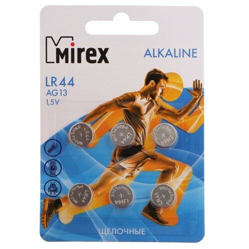 Батарейка алкалиновая Mirex, LR44, AG13, 1.5В, блистер, 6 шт батарейки mirex батарейка алкалиновая mirex lr43 ag12 1 5в блистер 6 шт