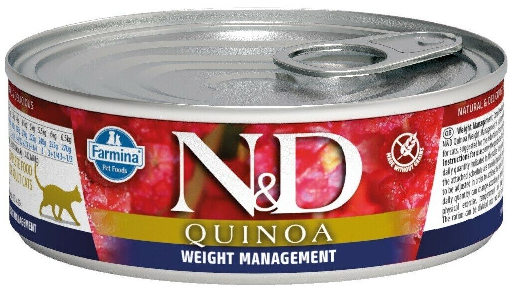 Farmina N&D Cat Quinoa Weight Management - Полнорационный влажный корм для контроля веса у кошки (банка 80 г.)