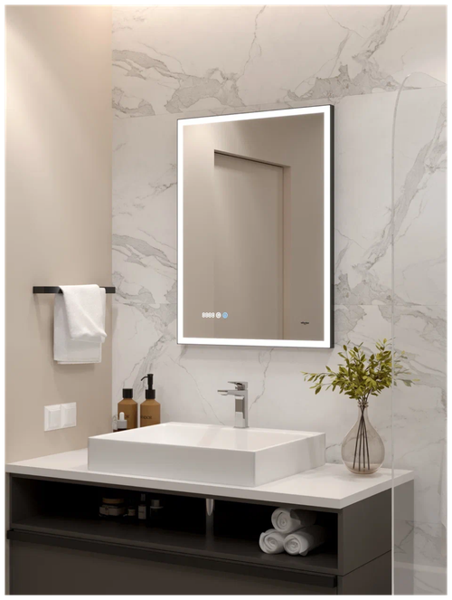Зеркало для ванной с LED подсветкой, сенсором и часами Reflection Ghost 600х800 RF5223GH