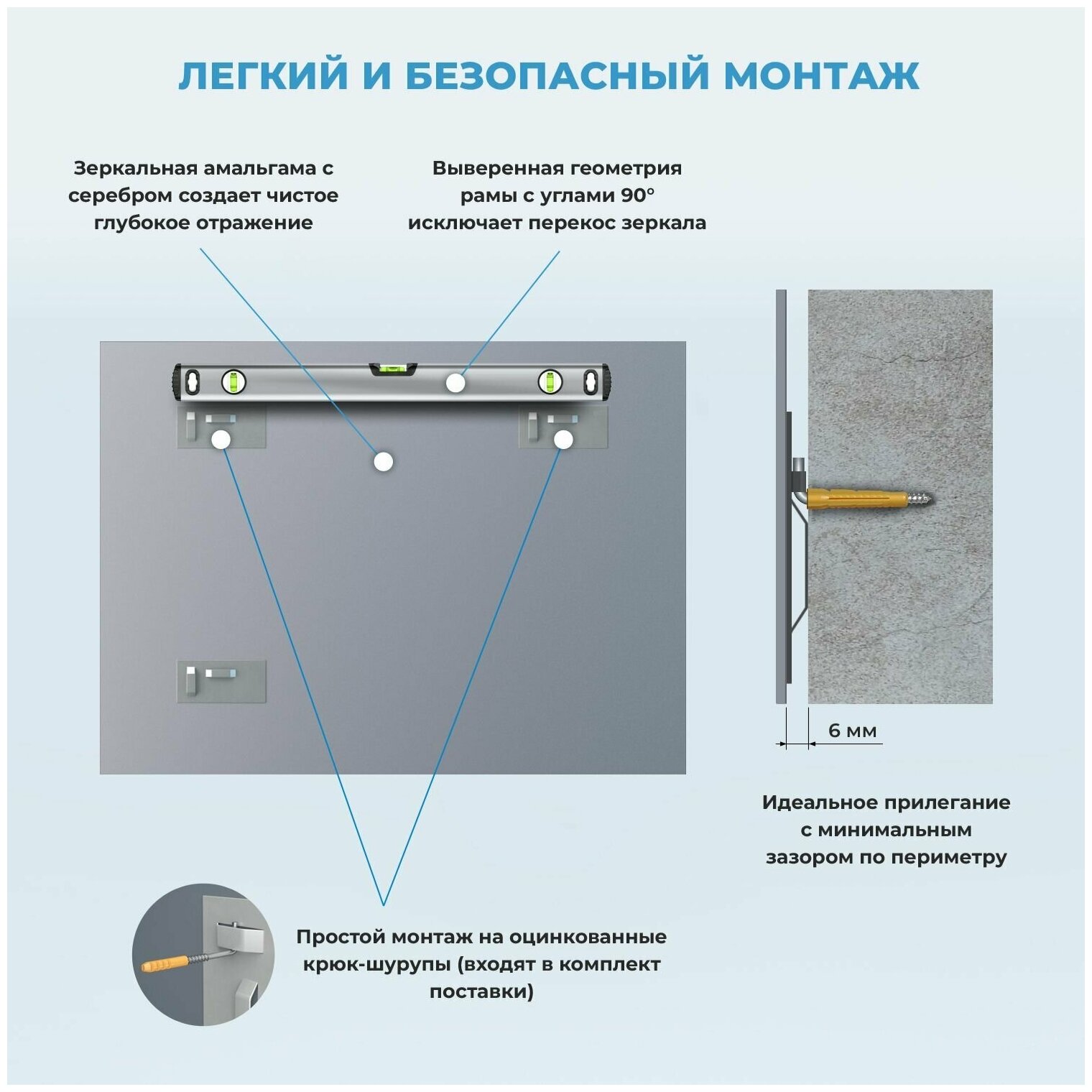 Влагостойкое прямоугольное зеркало Wellsee 7 Rays' Spectrum 172200530, размер 65 х 50 см, с тонким черным матовым контуром - фотография № 8