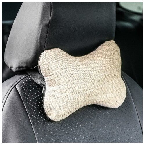 Подушка автомобильная косточка на подголовник лен бежевый 16х24 см 550₽