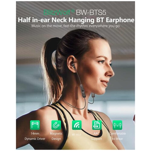 Беспроводные наушники BlitzWolf BW-BTS5 Half in-ear Neck Hanging Black 189000₽