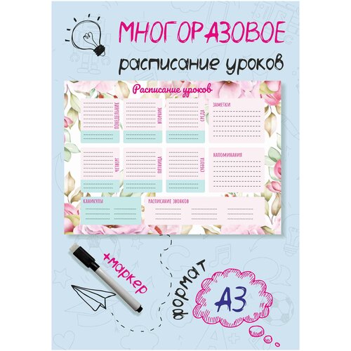 Расписание уроков для школьников, для внеклассных занятий, настенное, многоразовое, поверхность 