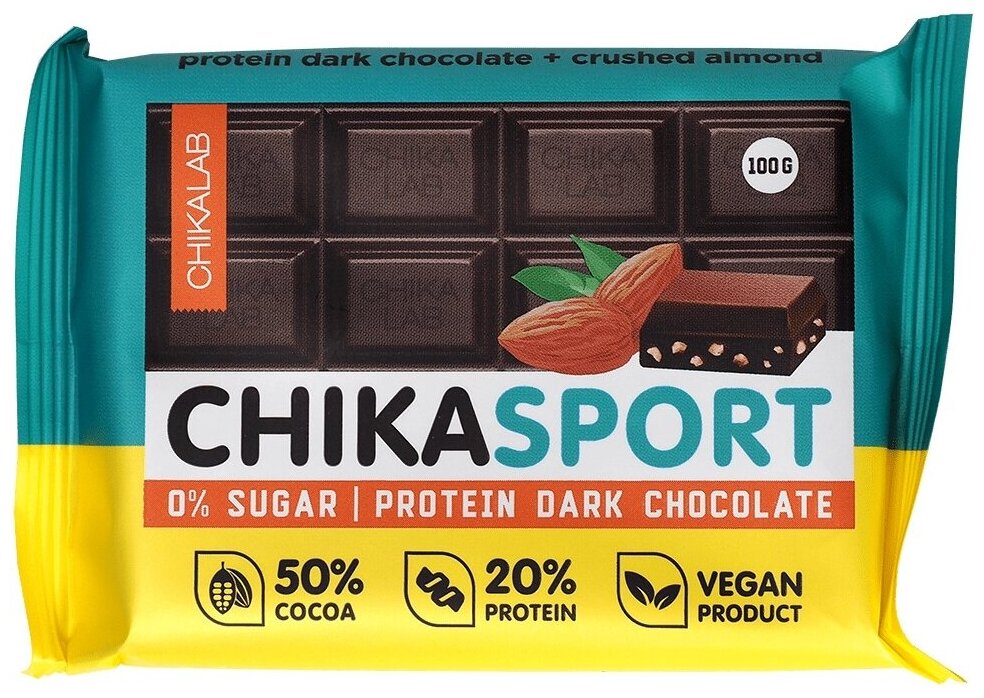Темный шоколад CHIKALAB Dark Chocolate wiht Almond 100 г - фотография № 2