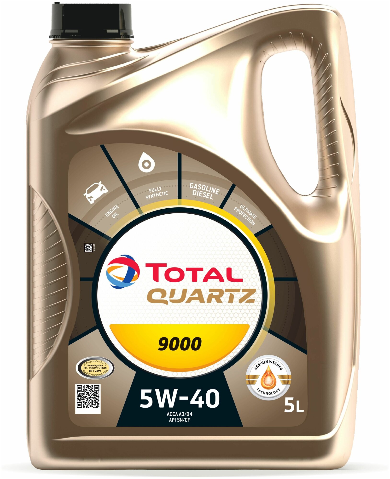 Синтетическое моторное масло TOTAL Quartz 9000 5W40, 5 л