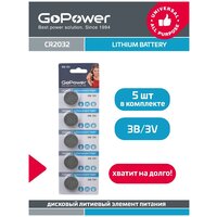 Батарейка GoPower CR2032 BL5 Lithium 3V