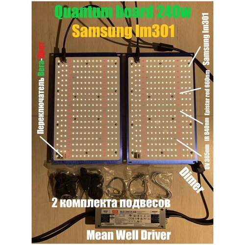 Квантум борд 240 ватт samsung LM301 , гроубоксов Bestva Quantum board 240w , Фитолампа для растений полного спектра