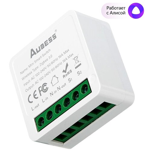 Умное реле Zigbee Mini Smart Switch Tuya Aubess 16A - работает с Яндекс Алисой