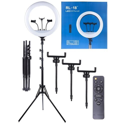 Кольцевая селфи-лампа 45 см LED Soft Ring Light RL-18 с пультом управления сумкой для переноски и штативом 439900₽