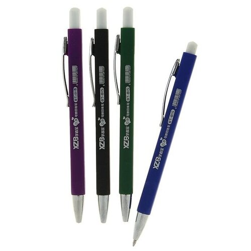 Ручка шариковая - Пиши-Стирай, автомат, синий, прорезиненый корпус, цвет микс