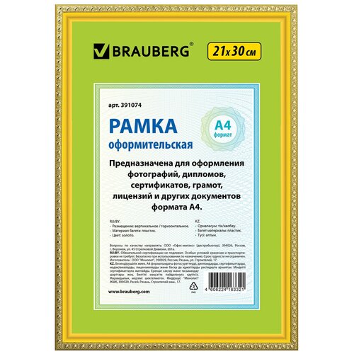 Рамка 21х30 см, пластик, багет 16 мм, STAFF HIT5, золото, стекло, 391074