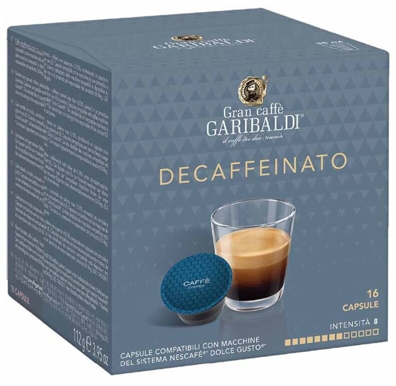 Кофе в капсулах молотый GARIBALDI Decaffeinato, для системы DOLCE GUSTO, 16 шт - фотография № 1