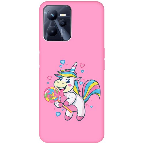 Матовый чехол Unicorn and candy для Realme C35 / Рилми С35 с 3D эффектом розовый матовый чехол unicorn dab для realme c35 рилми с35 с 3d эффектом розовый