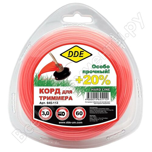 Корд триммерный Hard line (3.0 мм; 60 м; круг) DDE 645-112 нож для триммера dde grass cut 230x25 4mm 645 488