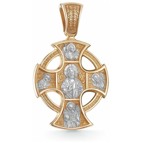 Нательный двухсторонний Православный крест из золота 585 пробы с образами - ликами святых