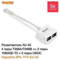 Разветвитель Hyperline RJ-45 4Pr. T568A/T568B2Pr.10BASE + 2Pr. USOC