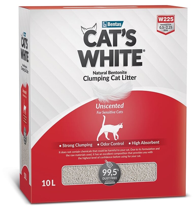CAT'S WHITE NATURAL наполнитель комкующийся для туалета кошек без ароматизатора (10 л)