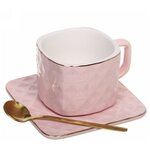 Чайная пара «Зефир» (кружка 240мл, блюдце, ложка) розовая, квадратная - изображение
