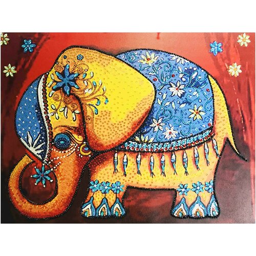 Слон благополучия (цена от производителя) каролинка. Алмазная мозаика с декор.элементами 5Д 40х50см