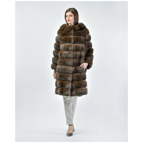 Пальто Rindi, соболь, силуэт прямой, карманы, капюшон, размер 42, коричневый