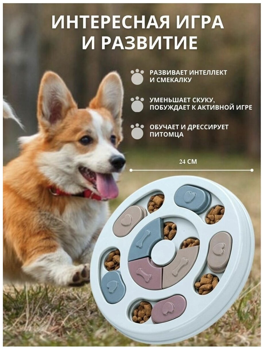 Развивающая игрушка для собак "Круглая", развивающая кормушка для собак 24 х 24 х 4 см, голубой - фотография № 2