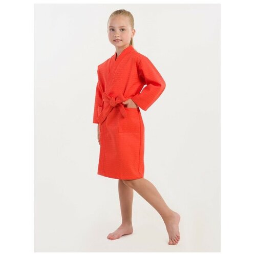 фото Халат вафельный детский bio-textiles кимоно размер 34 коралловый для девочки