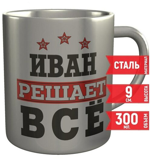 Кружка Иван решает всё - стальная 300 мл. 9 см.