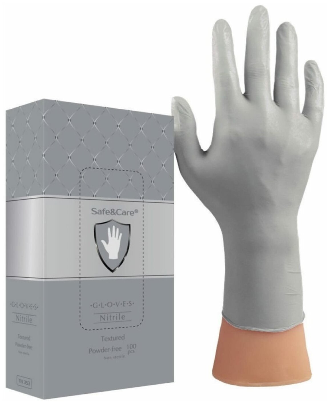 Перчатки нитриловые Safe&Care TN353, цвет: серебро, размер L, 100 шт (50 пар) - фотография № 3