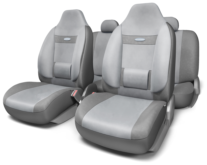 Авточехлы AUTOPROFI COM-1105 COMFORT, ортопедическая поддержка, литой подголовник, велюр, 9 предметов, темно-серый/светло-серый, размер М