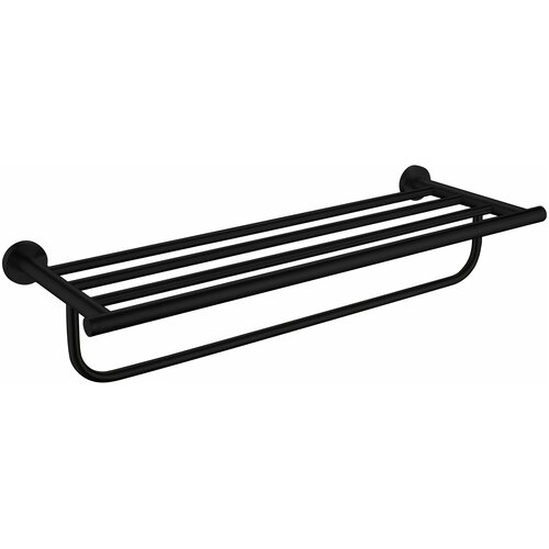 Полка с держателем для полотенец в ванную комнату EMPOLO, черная, матовая.