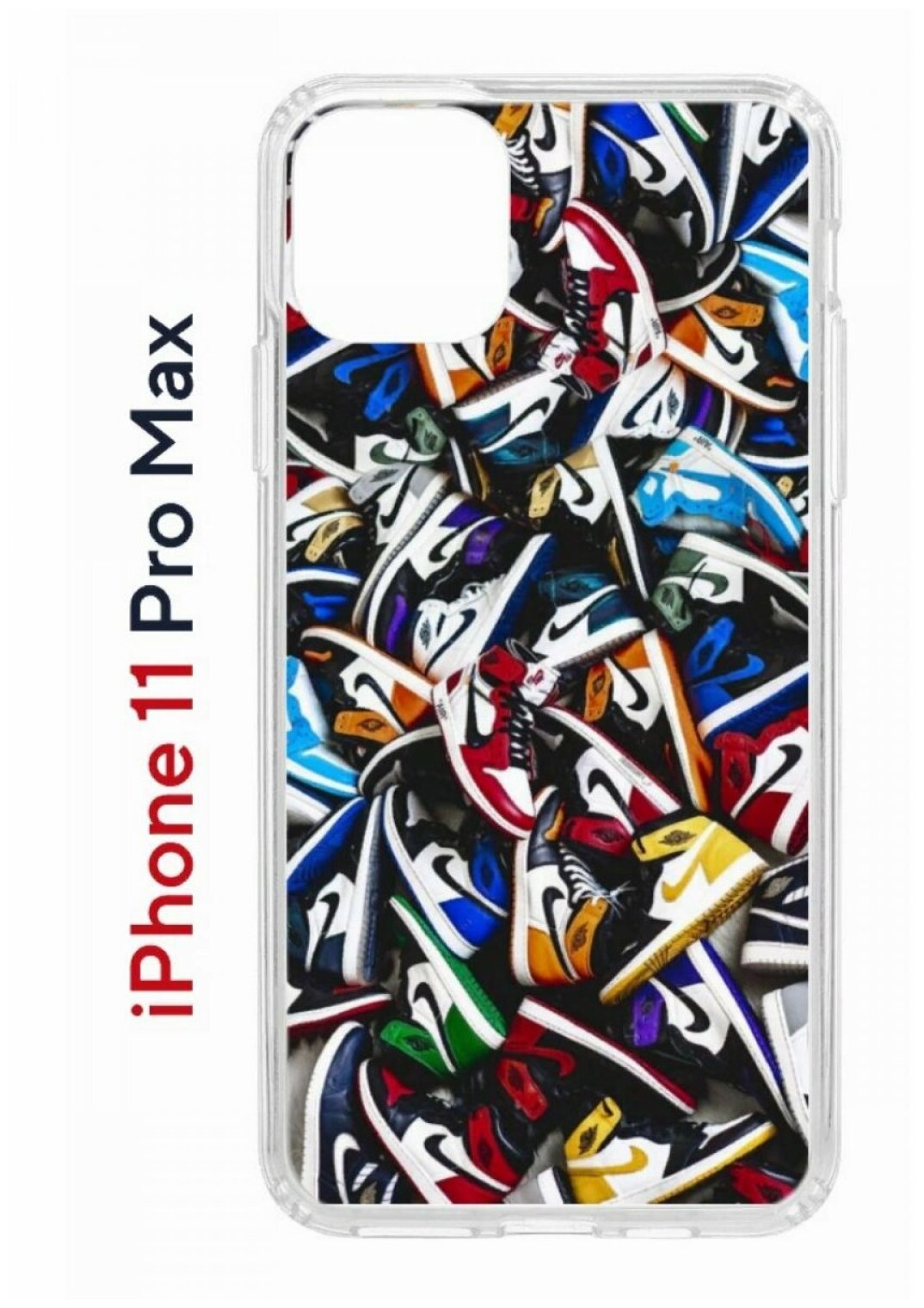 Чехол для iPhone 11 Pro Max Kruche Print Кроссовки Nike Air,противоударный силиконовый бампер с рисунком,пластиковая накладка с защитой камеры