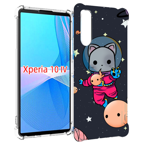 Чехол MyPads котик-с-рыбкой-в-космосе для Sony Xperia 10 IV (10-4) задняя-панель-накладка-бампер