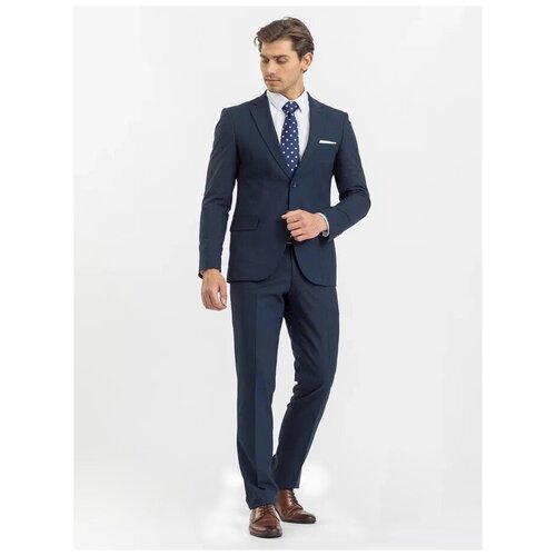 Костюм Marc de Cler, пиджак и брюки, классический стиль, полуприлегающий силуэт, подкладка, однобортная, карманы, размер 188-54, синий