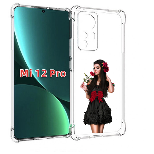 Чехол MyPads девушка-в-черном-платье-с-розой женский для Xiaomi 12S Pro задняя-панель-накладка-бампер