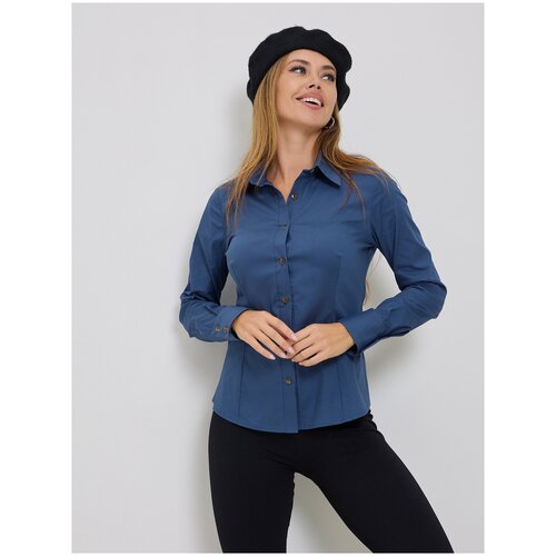 Рубашка женская с длинным рукавом хлопковая синяя 44-46 р