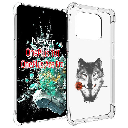 Чехол MyPads волк с розой для OnePlus 10T задняя-панель-накладка-бампер
