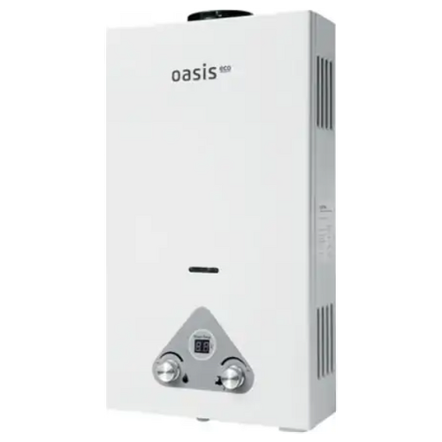 Газовая колонка Oasis Eco W 24, Серия Eco Standart, 24 кВт, 12 л в мин, Электронный розжиг, Возможность работы при пониженном давлении газа и воды, медный теплообменник, Цвет белый