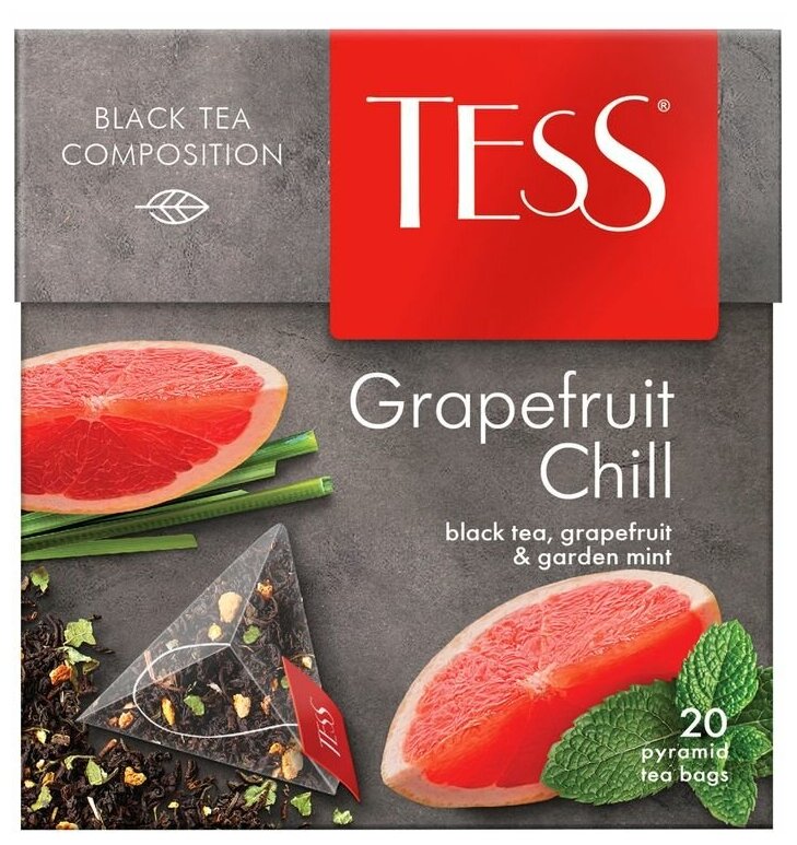 Чай черный TESS Grapefruit Chill с ароматом грейпфрута и мяты в пакетиках, 20 шт.