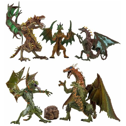 Драконы и динозавры для детей серии Мир драконов (5 драконов игрушек, 1 аксессуар в наборе), Masai Mara