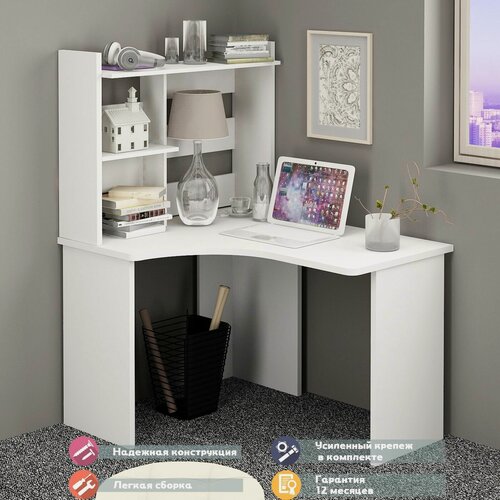 Изображение товара Стол Стол СКЛ-Угл120+НКЛ-100 (без тумбы) БЕ ЛЕВ Белый с надстройкой