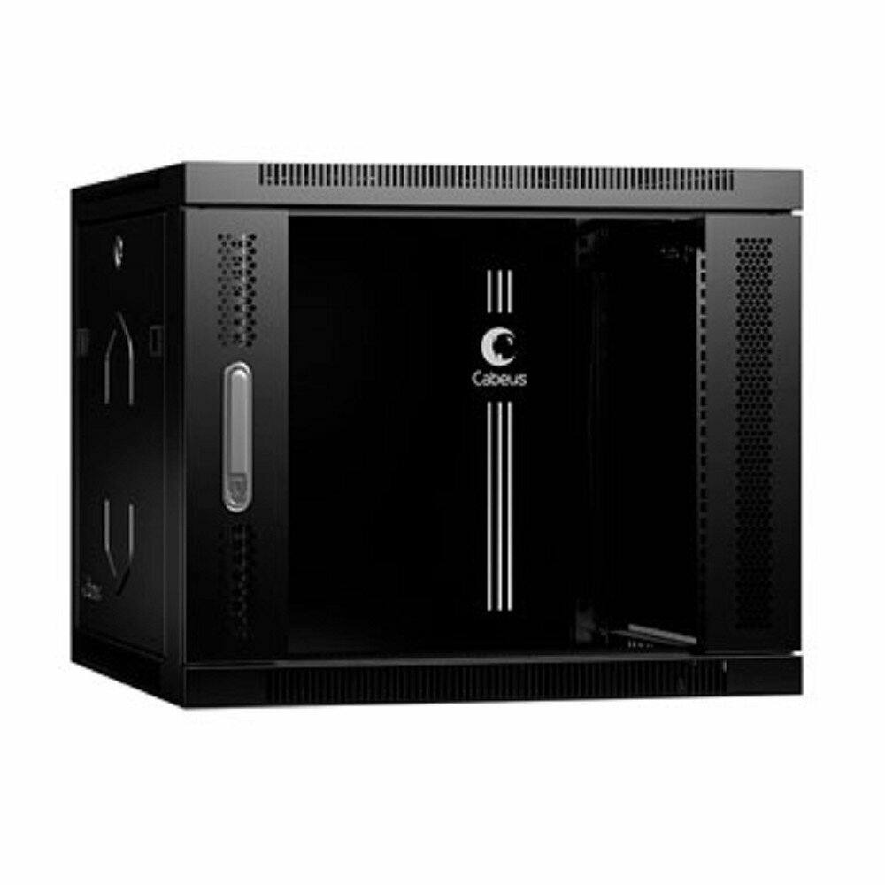 Cabeus Монтажные шкафы Cabeus SH-05F-9U60/60-BK Шкаф телекоммуникационный настенный 19" 9U 600x600x501mm (ШхГхВ) дверь стекло, цвет черный (RAL 9004)