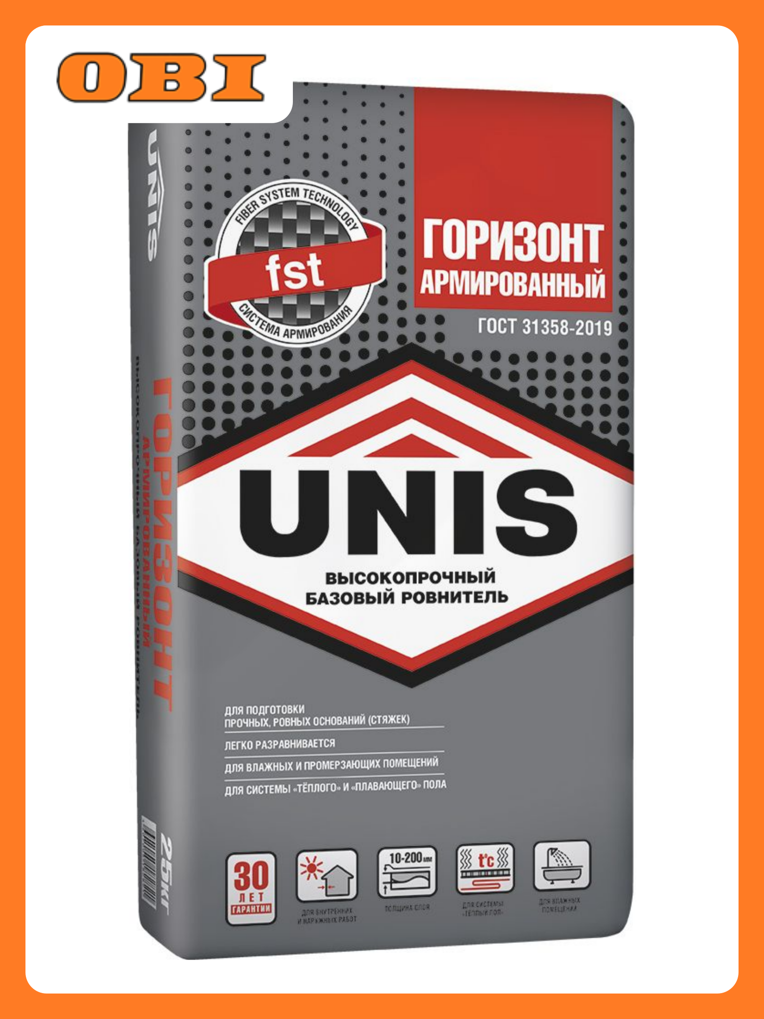 Стяжка UNIS горизонт армированный  сухая смесь  25 кг  для внутренних работ