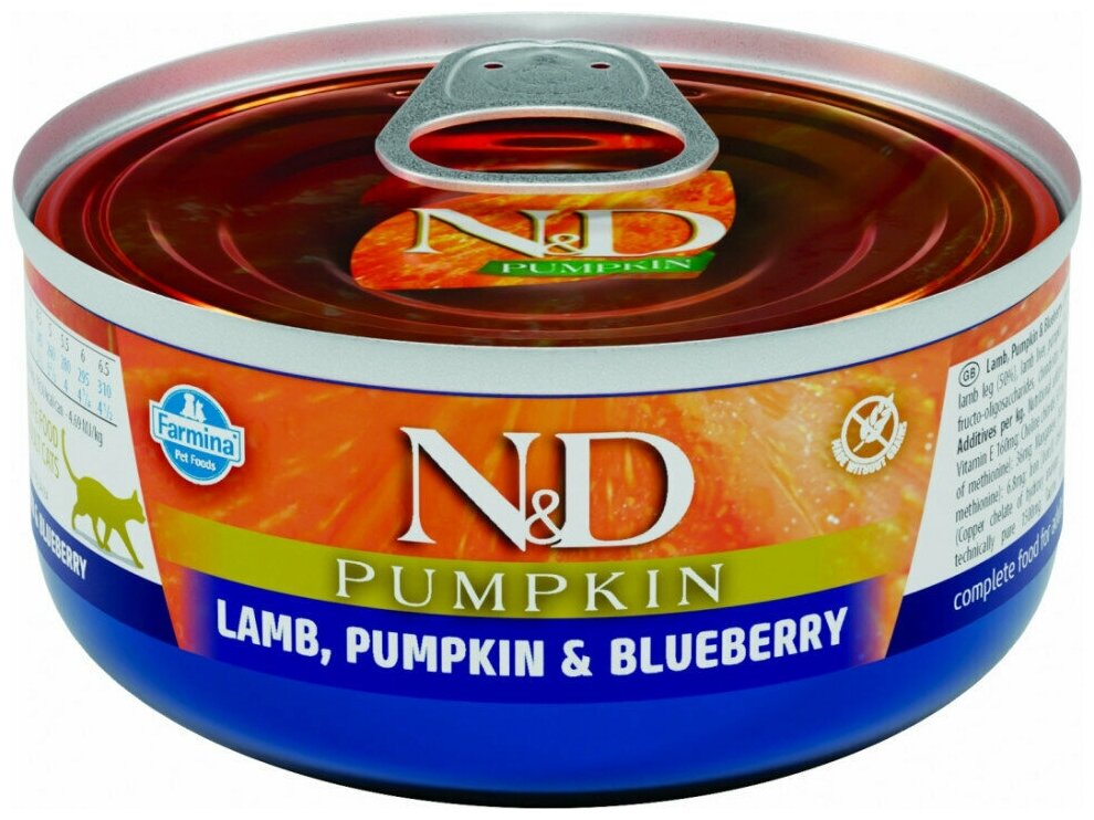Farmina N&D Cat Lamb, Pumpkin & Blueberry влажный беззерновой корм для взрослых кошек с тыквой, ягненком и черникой - 70 г х 24 шт