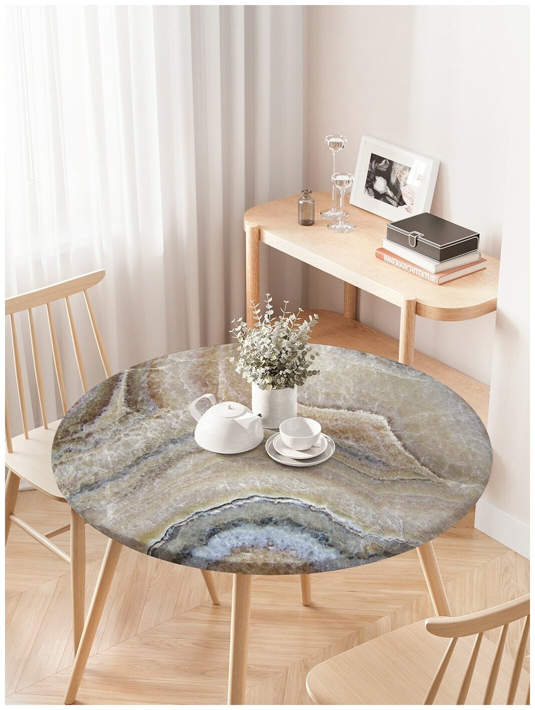 Круглая кухонная скатерть на резинке JoyArty, на круглый стол диаметром 75-100 см. - фото №3