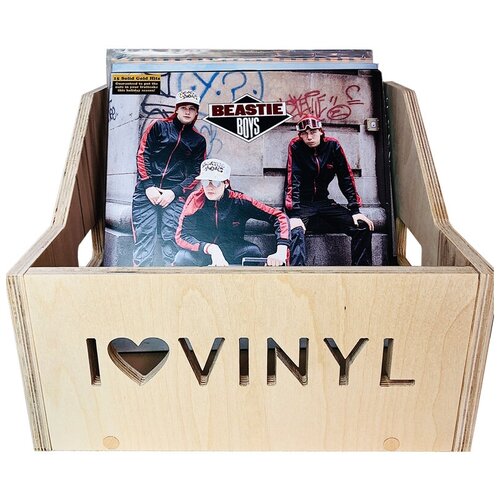 Ящик кейс органайзер для хранения до 100 виниловых пластинок I.LOVE.VINYL без покраски от студии BELED Art