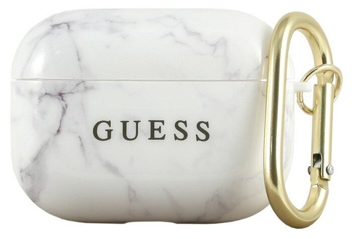 Чехол Guess Marble Effect с кольцом для Airpods Pro, белый